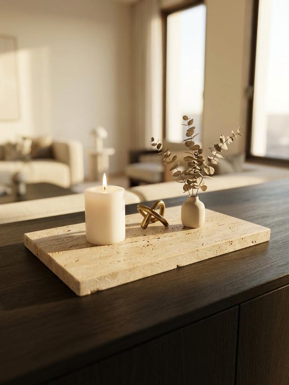 Handmade Beige Travertine Catchall Tray: Coffee Table Decor