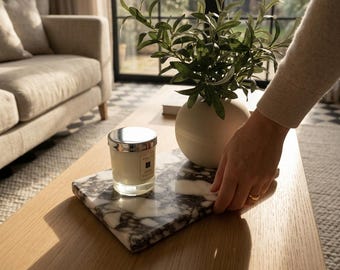 カラカッタ・ヴィオラ大理石トレイ：装飾用化粧台棚、11.8インチ×7インチ