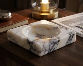 Single Calacatta Viola Marble Ashtray, Square Ashtray, 12x12 cm (4.72x4.72 in), 3 cm Thick (1.18 in), Polished, Free Shipping