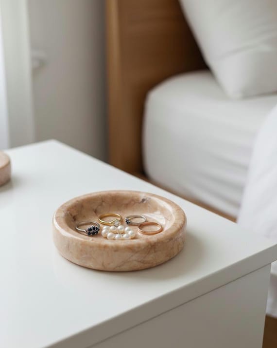 Pink Beige marble catch-all, ring holder handmade product, POLİSHED