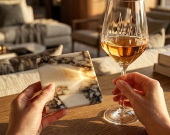 Single Calacatta Viola Marble Coaster, 10x10 cm (3.94x3.94 in), 2 cm Thick (0.79 in), Handmade, Custom Made, Free Shipping