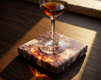 Dark Calacatta Viola Marble Coaster, Handmade, 10cm Square, Thick Stone Drinkware