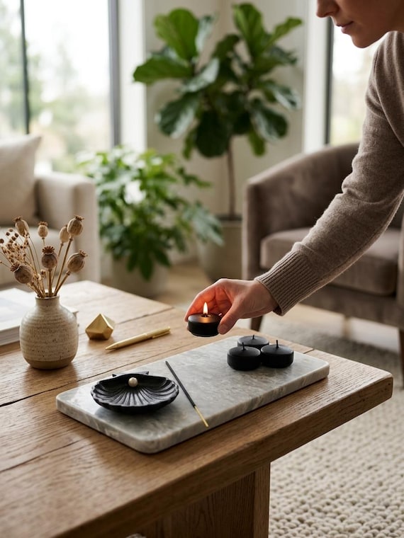 Rectangular Silver Marble Stone Tray: Vanity & Coffee Table Decor