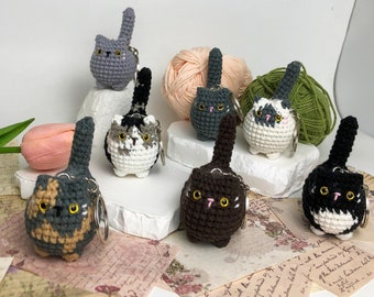 Crochet Cute Cat Keychain, Custom Crochet Cute Cat, Handmade Mini Crochet Amigurumi Cat Keychain, Cute Keyring, Crochet Cat, Cute Gift