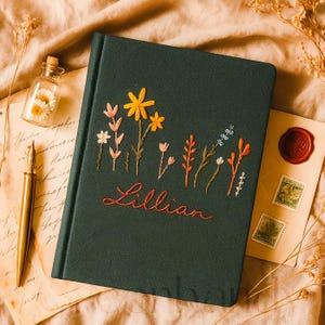 Personalized Daisy Embroidery Notebooks/Journal A5, Floral Designs, Student Notepad Gift, Birth Flower Journal, Fabric Cover Notebook