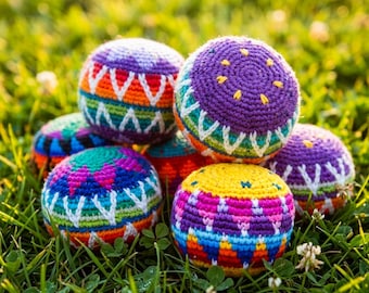 Handmade Crochet Hacky Sack Ball, Soft Footbag Juggling Toy, Crochet Kick Ball for Kids & Adults, Colorful Stress Relief Gift