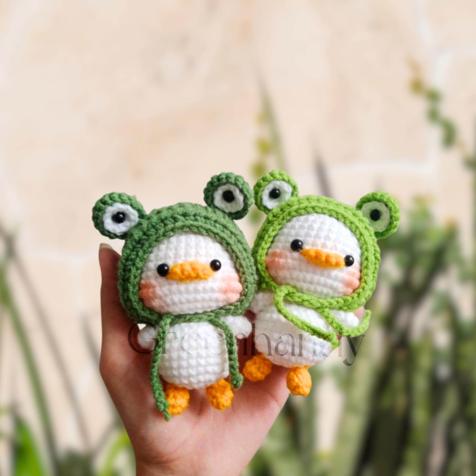 Crochet Little Duck Keychain, Crochet Mini Duck With Frog Hat