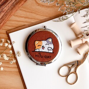 Animal Embroidered Compact Mirror, Custom Name Pocket Mirror, Cute Wedding Bridesmaid Gift, Gift For Her, Aesthetic Bridesmaid Gift
