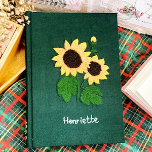 Personalized Sunflowers Embroidery Notebook/Journal A5, Floral Design, Custom Name Embroidery Notebook, Student Notepad Gift, Back To School