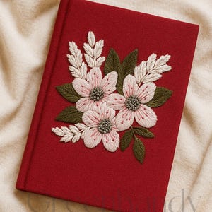 Personalized Flowers Embroidery Notebooks, Floral Handmade Notebook, Vintage Hand Embroidered Notebook, Custom Fabric Cover Notebook A5