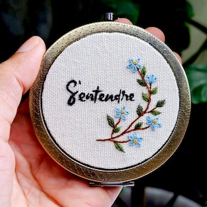 Floral Embroidered Compact Mirror, Custom Name Pocket Mirror, Cute Wedding Bridesmaid Gift, Christmas Gift, Gift For Her