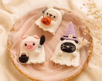 Halloween Animal Crochet Keychain, Halloween Animal Car Hanging, Crochet Halloween Cat Keychain, Halloween Ghost Gifts