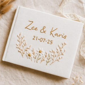 Flowers Embroidery Wedding Guest Book, Floral Handmade Wedding Guest Book Idea, Custom Linen Memory Book, Unique Handmade Wedding Gift