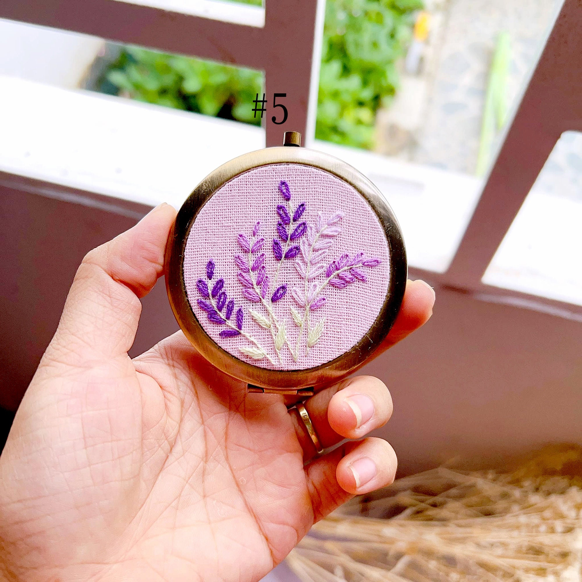 Floral Embroidered Compact Mirror, Custom Name Pocket Mirror