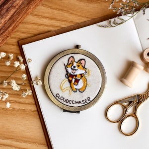 Cute Animal Embroidered Compact Mirror, Custom Name Pocket Mirror, Cute Wedding Bridesmaid Gift, Gift For Her, Birthday Gift, Bridal Shower