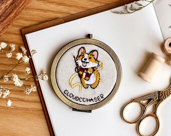 Cute Animal Embroidered Compact Mirror, Custom Name Pocket Mirror, Cute Wedding Bridesmaid Gift, Gift For Her, Birthday Gift, Bridal Shower