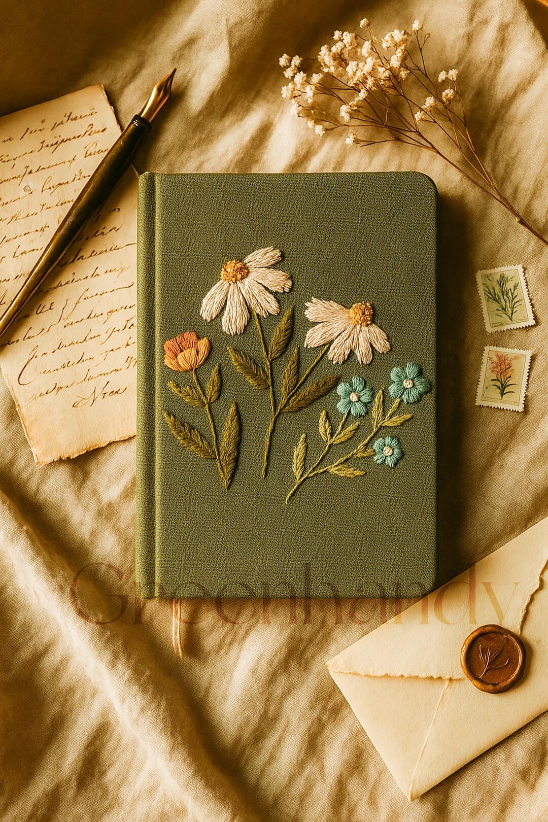 Tufted Notebook Personalized Flowers Embroidery Notebooks , Floral Handmade Notebook ...