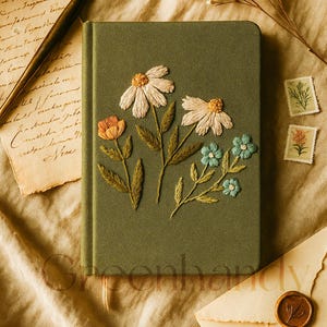 Personalized Flowers Embroidery Notebooks , Floral Handmade Notebook, Vintage Hand Embroidered Notebook, Custom Fabric Cover Notebook A5,