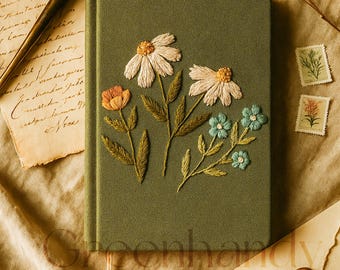 Personalized Flowers Embroidery Notebooks , Floral Handmade Notebook, Vintage Hand Embroidered Notebook, Custom Fabric Cover Notebook A5,