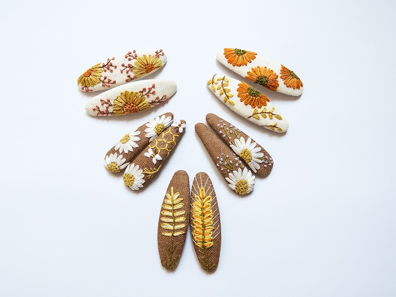 Floral Embroidered Hair Clips, Flower Linen Hair Clips Handmade ...