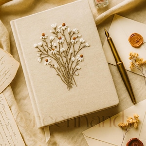 Personalized Daisy Embroidery Notebooks/Journal A5, Floral Designs, Student Notepad Gift, Birth Flower Journal, Fabric Cover Notebook