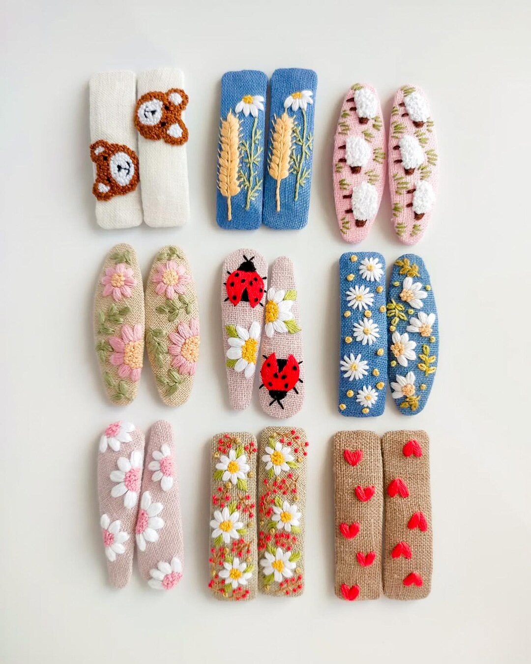 Floral Embroidered Hair Clips, Flower Linen Hair Clips Handmade ...