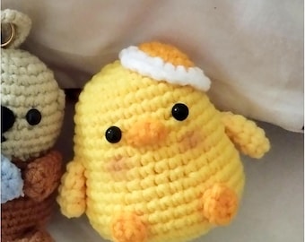 かぎ針編みの赤ちゃんアヒルのキーホルダー | 黄色のゴム製アヒル