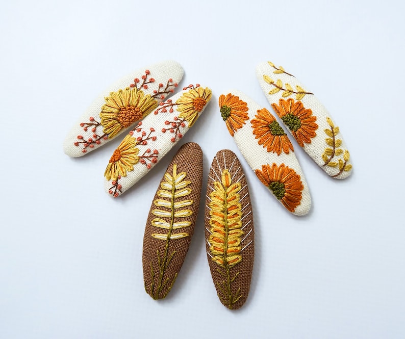Floral Embroidered Hair Clips, Flower Linen Hair Clips Handmade ...