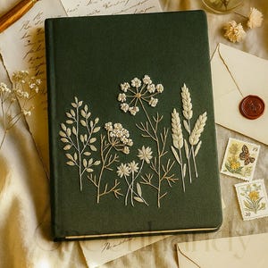 Personalized Flowers Embroidery Notebooks , Floral Handmade Notebook, Vintage Hand Embroidered Notebook, Custom Fabric Cover Notebook A5,