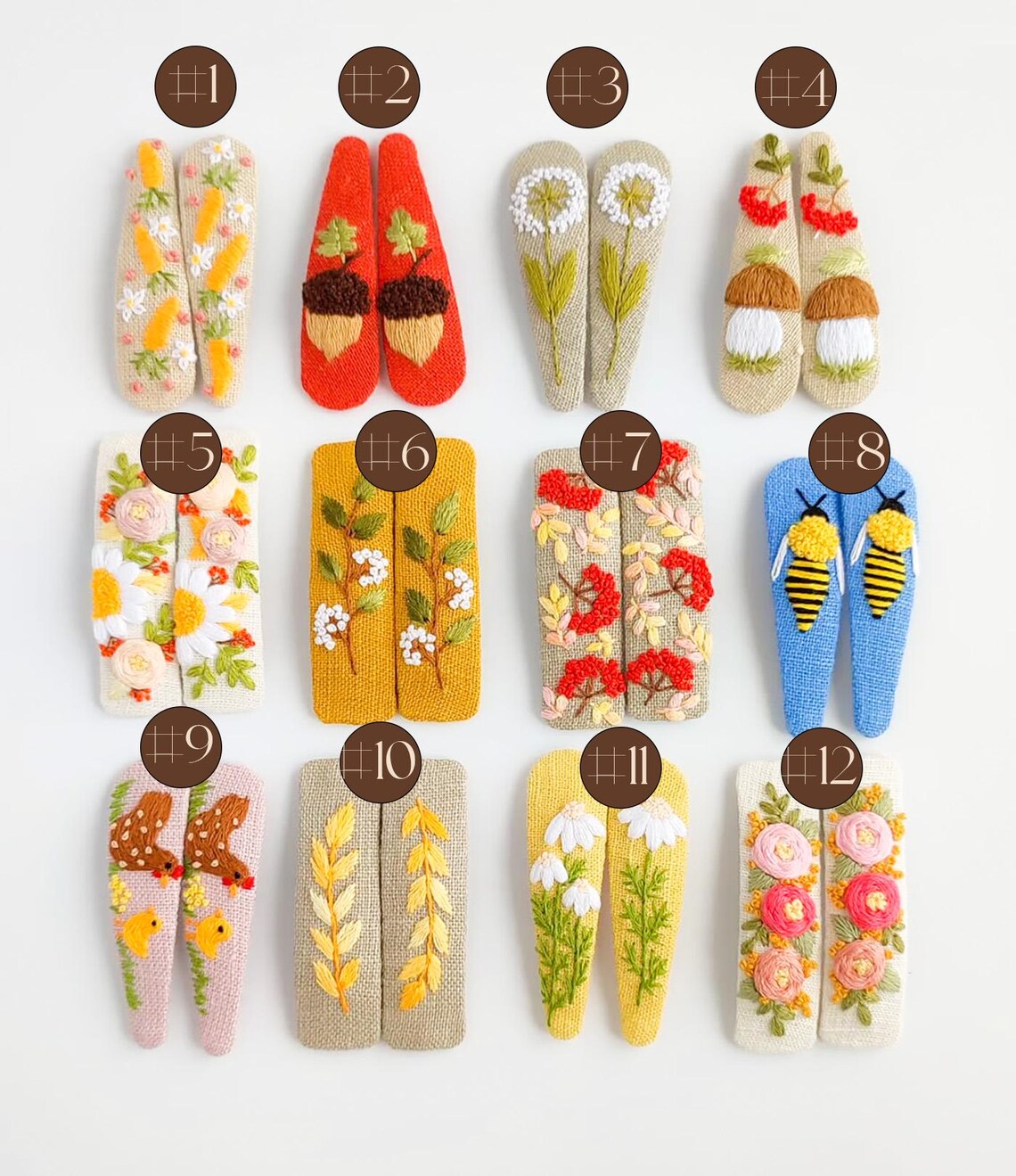 Floral Embroidered Hair Clips, Flower Linen Hair Clips Handmade ...