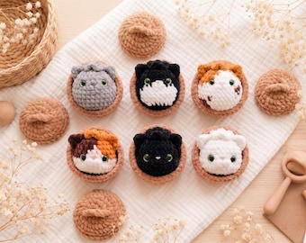 Crochet Cat Dumpling Plushie, Cat Dumplings Amigurumi Keychain, Squishy Bao Bun Animal Keychain, Cat Lover Gift, Pocket Hug Toy