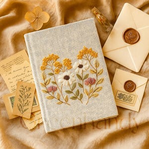 Personalized Flowers Embroidery Notebooks , Floral Handmade Notebook, Vintage Hand Embroidered Notebook, Custom Fabric Cover Notebook A5,