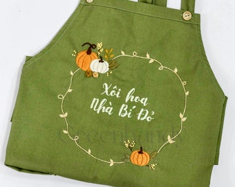 Delantal floral personalizado bordado a mano, delantal floral bordado, delantal de cocina, floristería, jardinería, regalo para ella, regalo para niño