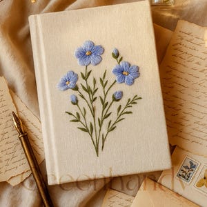 Personalized Flowers Embroidery Notebooks , Floral Handmade Notebook, Vintage Hand Embroidered Notebook, Custom Fabric Cover Notebook A5,