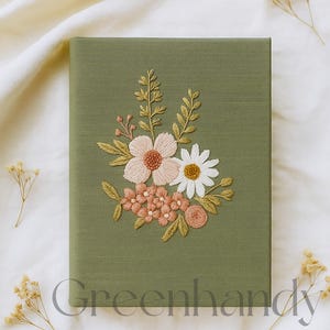 Personalized Flowers Embroidery Notebooks, Floral Handmade Notebook, Vintage Hand Embroidered Notebook, Custom Fabric Cover Notebook A5