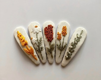 Floral Embroidered Hair Clips, Flower Linen Hair Clips Handmade ...