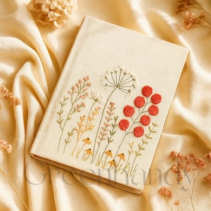 Personalized Flowers Embroidery Notebooks, Floral Handmade Notebook, Vintage Hand Embroidered Notebook, Custom Fabric Cover Notebook A5