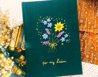Personalized Embroidery Notebooks/Journal A5, Floral Designs, Handmade planner, Traveler Diary, Student Notepad Gift, Custom Text Embroidery
