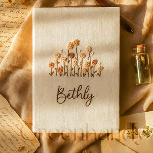 Personalized Flowers Embroidery Notebooks , Floral Handmade Notebook , Vintage Hand Embroidered Notebook, Custom Fabric Cover Notebook A5,