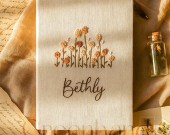 Personalized Flowers Embroidery Notebooks , Floral Handmade Notebook , Vintage Hand Embroidered Notebook, Custom Fabric Cover Notebook A5,
