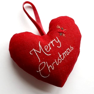 Personalised Heart Christmas Ornaments, Heart Christmas Ornaments Felt, Linen Embroidery Christmas Ornament, Christmas Tree Decoration