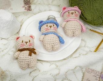Brelok do kluczy z szydełkowanym misiem, ręcznie robiony brelok do kluczy z małym szydełkowanym misiem amigurumi, uroczy brelok do kluczy, szydełkowany miś, uroczy prezent, akcesoria do kluczy