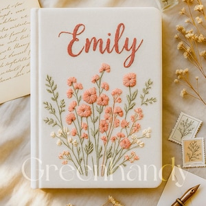 Personalized Floral Embroidery Notebooks/Journal A5, Floral Designs, Student Notepad Gift, Wildflower Journal, Fabric Cover Notebook