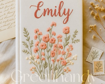 Personalized Floral Embroidery Notebooks/Journal A5, Floral Designs, Student Notepad Gift, Wildflower Journal, Fabric Cover Notebook
