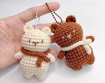 Brelok do kluczy z szydełkowanym misiem, ręcznie robiony brelok do kluczy z małym szydełkowanym misiem amigurumi, uroczy brelok do kluczy, szydełkowany miś, uroczy prezent, akcesoria do kluczy