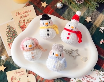Snowman Crochet Christmas Amigurumi, Snowman Crochet Keychain, Snowman Crochet Ornament, Kawaii Christmas Tree Ornament, Stocking Stuffer