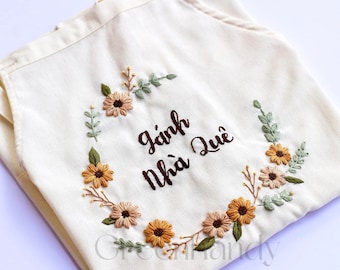 Delantal floral personalizado bordado a mano, delantal floral bordado, delantal de cocina, floristería, jardinería, regalo para ella, regalo para niño