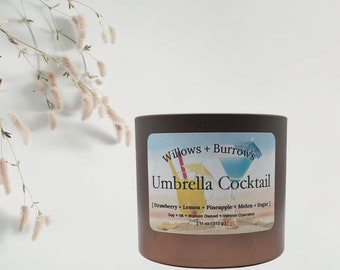 Umbrella Cocktail Candle | Soy Candle|Gifts for her|gifts for mom|summer|spring fragrance|gifts under 30|vacation candle|Melon candle|citrus