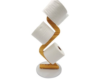 Wooden Toilet Roll Holder Stand - Free Standing Toilet Paper Holder for Tissue Paper, Bathroom Shelf, Bathroom Organizer Storage Accessories