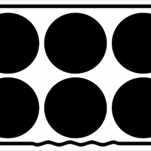 May include: A black and white image of six circles arranged in a grid pattern. The circles are all the same size and are evenly spaced.
